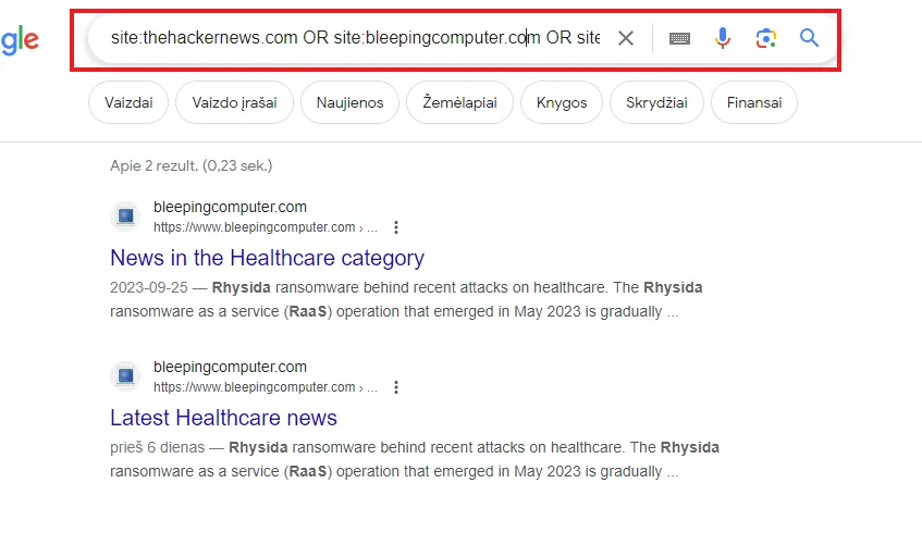 Google results narrowed to two matches