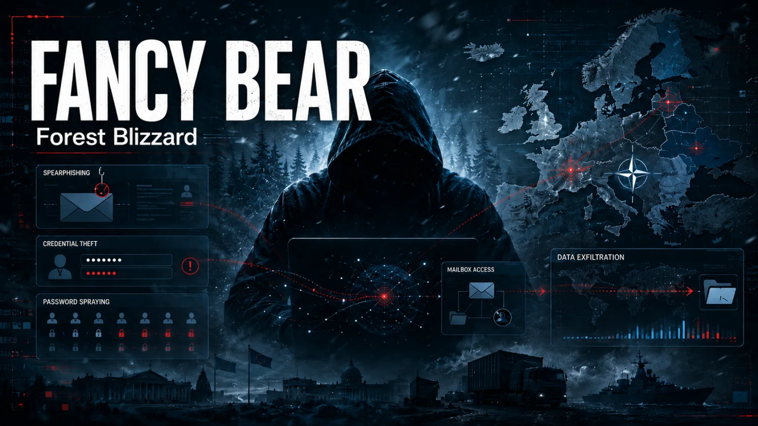 Fancy Bear grėsmių grupės profilis su veiklos ir taikinių žemėlapiu.