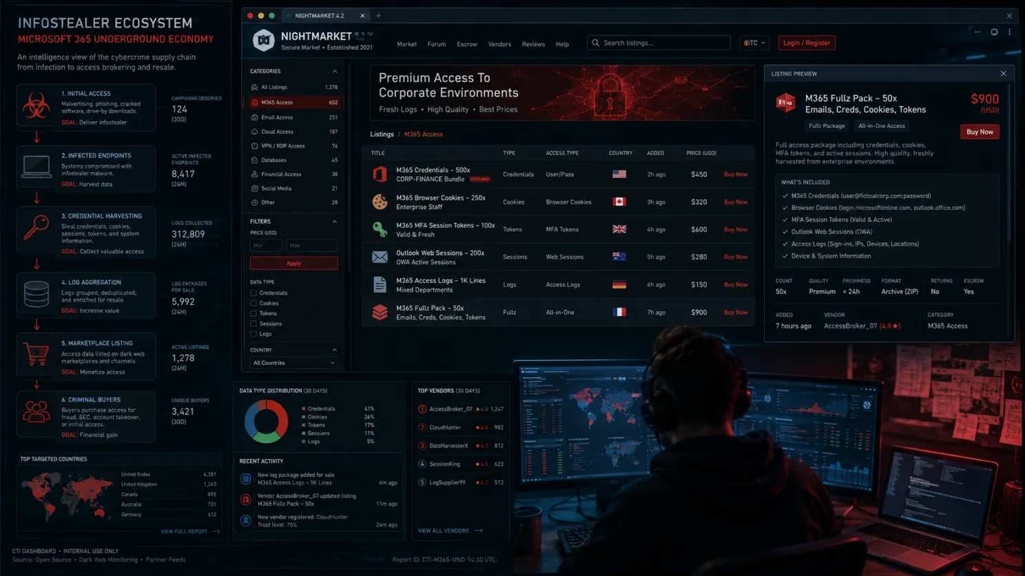 Identity and access ecosystem dashboard showing relationships among accounts, sessions, and controls.