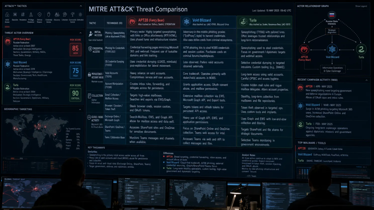 MITRE ATT&CK coverage matrix reveals detection gaps across tactics.